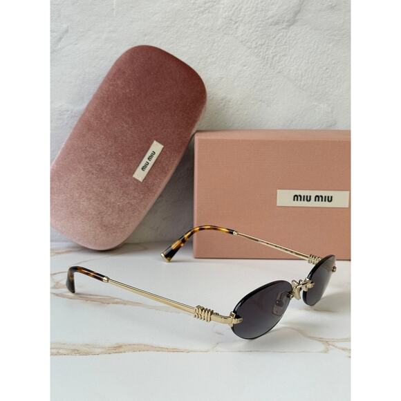 NEW Miu Miu MU A54S Rimless Sunglasses in Gold Grey $578 main image 5